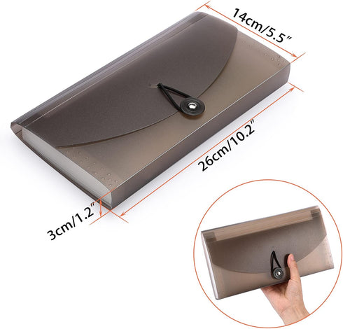 BTSKY Expanding File Folder - 13 Pockets Small Accordion File Folder for Check Bill File Storage (Coffee Translucent)