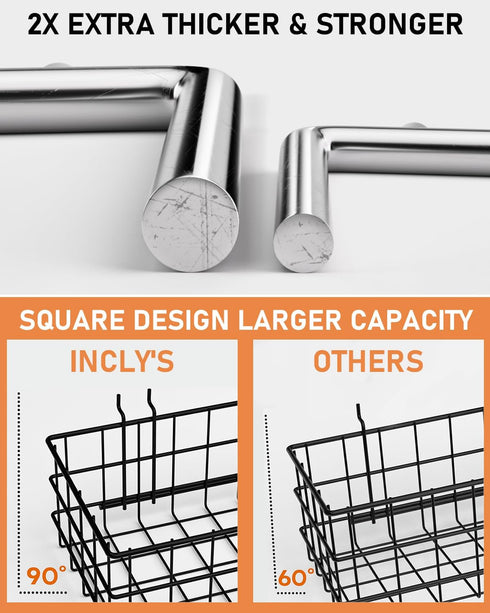 INCLY 1/4" Extra Thick Pegboard Accessories Kit, 100PCS Heavy Duty Metal Hooks & Baskets for Garage Organizer