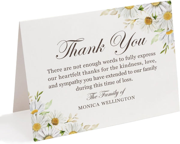 Sympathy Thank You Cards with White Daisies, Funeral Thank You Cards, 5.5x4.25"