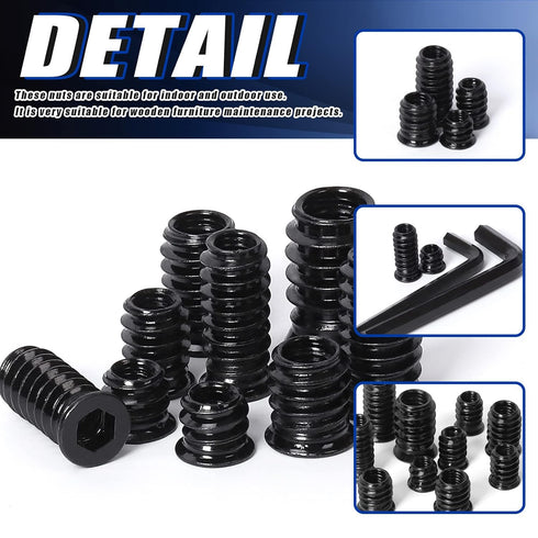 Glarks 208Pcs M6 M8 M10 Threaded Inserts Nuts, Zinc Plated Carbon Steel Hex Socket Drive Furniture Flanged Screw-in Nut