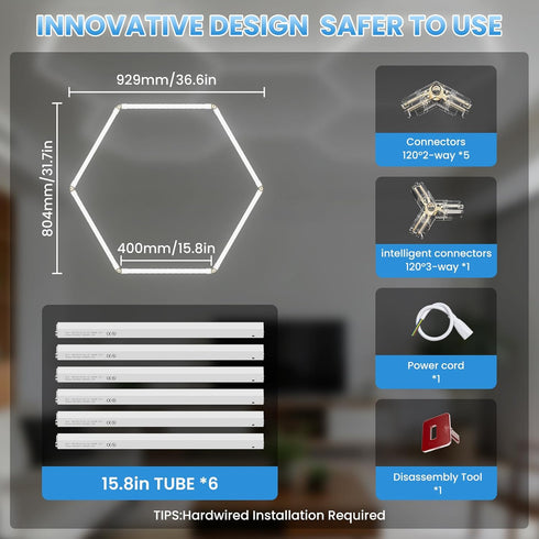 1-Pack 6500K, Hexagonal Garage Lights, Ultra-Bright Garage Ceiling LED Lights, Suitable for Gyms, Basements