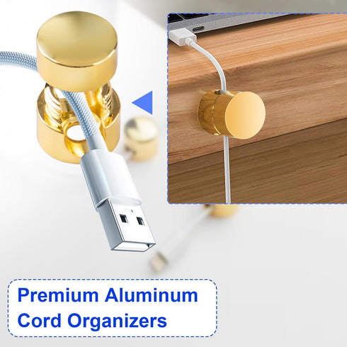 Pluzmecalm 1Pc 2-in-1 Gold Cable Anchors for Desk, Gun Metal Cord Anchors Holder Aluminum Wire Organizers Adhesive
