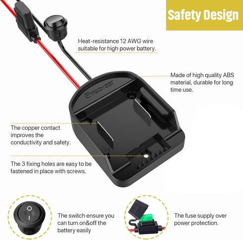 Ensayeer 18V 12 Lights,2 Pack Power Wheel Adapter with Fuse & Switch, Secure Battery Adapter for Lithium Battery