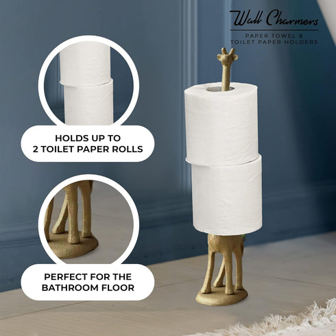 Countertop, WallCharmers Gold Paper Towel Holder, Metal Toilet or Kitchen Paper Holder for Floor or Gold Giraffe
