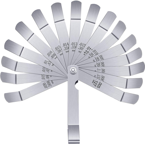 Stainless Steel Feeler Gauge, Dual Marked Metric and Imperial Measuring Tool (0.005/0.127-0.02/0.508 mm, 16 Blades)