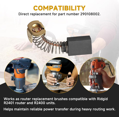 Numano (4-Pack) 290108002 R2400 R2401 Carbon Brush Assembly Replacement Brushes Compatible with Ridgid / Trim Router