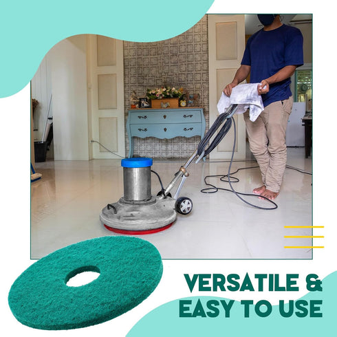 2 12" Commercial Teenyyou Pcs Green Scrubbing Pads Cleaning Orbiter Pads-Maintenance Non Woven for Floor Buffer Machine