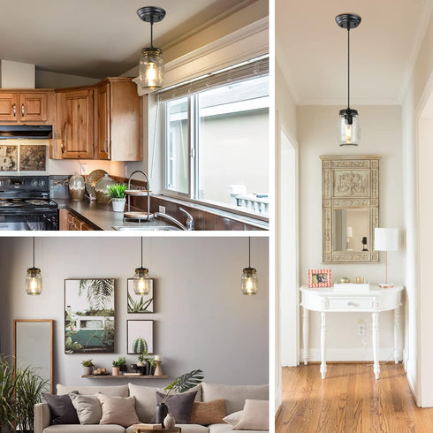 1-Light Glass Mason Jar Light Fixtures, Kitchen Island Lighting, Farmhouse Pendant Lights Kitchen Island, Adjustable