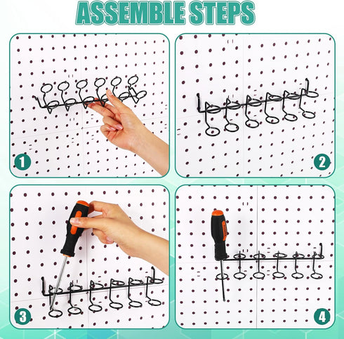 6 Pcs Pegboard Screwdriver Holders, Stainless Steel Organizer Hooks for Tool Utility Racks (Black)