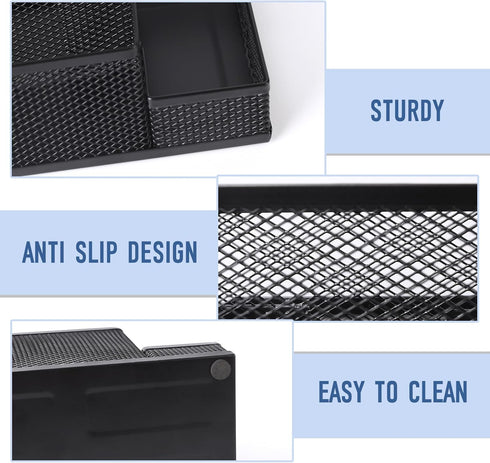 Ludato Black Mesh Desk Organizers Pen Holder, 4 Compartments Storage for Office Desk Accessories