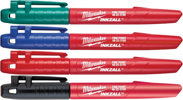 Inkzall Jobsite Markers, Black, Blue, Green, Red, Pack of 6 (24 total)