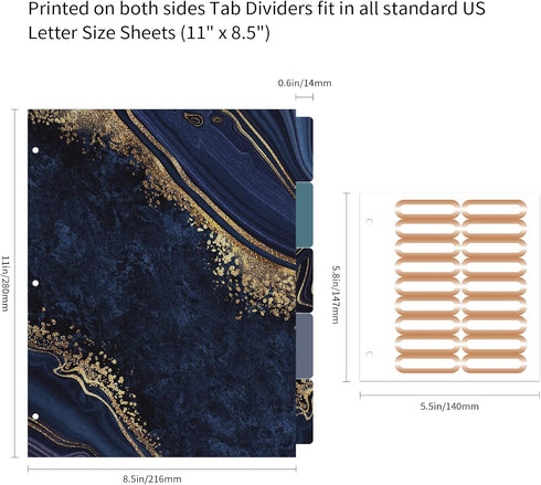 Ospelelf 1 Inch 3 Ring Binder, Cute Blue Marble Binder for Letter Size (11" x 8.5") with 5 Tab Dividers and Low Profile