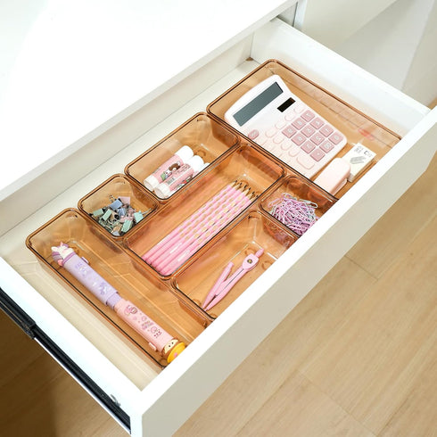 Trotianingyu Set 25 Coffee Acrylic Drawer Organizers Storage for Makeup, Office Desk Small Vanity Trays for Drawer