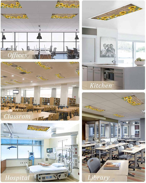 DOME-SPACE Fluorescent Light Covers - Farm Sunflower Magnetic Light Cover for Ceiling, Farmhouse Brown Wood Board