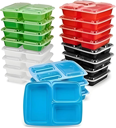 10 Pack 10 3 Bexter Compartment Trays with Lids for Takeout and Food Storage / Section compartment for portion control