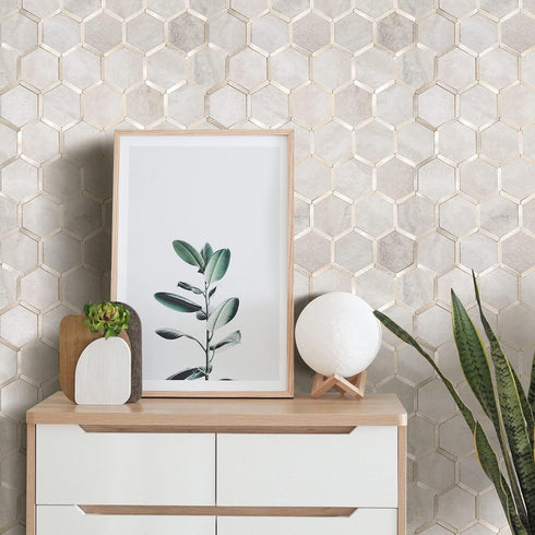 STICKGOO Hexagon Peel and Stick Backsplash Tile, Self Adhesive Wall Tiles for Kitchen and Bathroom, Beige Marble Look