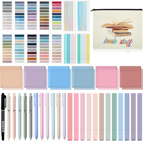 Book Annotation Kit, 2640 Pcs Sticky Tabs, 300 Sticky Notes, Gel Ink Pen, Pencil Case Pouch