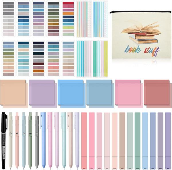 Book Annotation Kit, 2640 Pcs Sticky Tabs, 300 Sticky Notes, Gel Ink Pen, Pencil Case Pouch