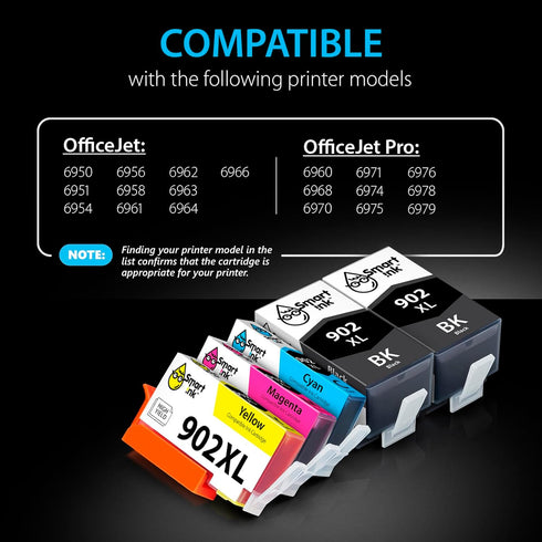 Smart Ink Compatible Ink Cartridge Replacement for HP 902 XL 902XL (2 Black XL & C/M/Y XL 5 Combo Pack) for Officejet