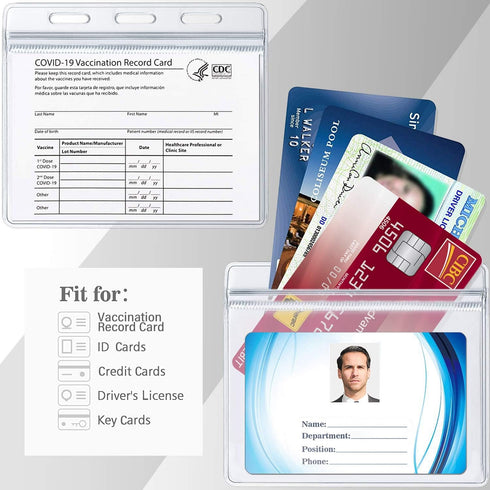 CDC Vaccination Card Holder, Waterproof Sealable Clear Plastic Horizontal ID Card Holder (5 Pack)