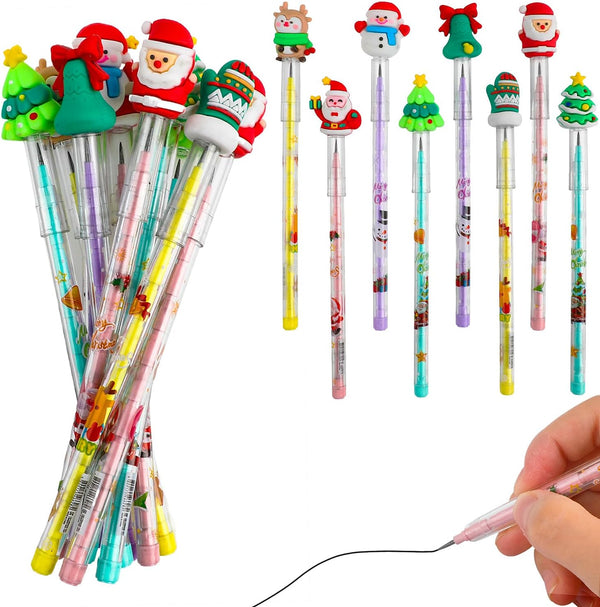 DIYASY 24 Pieces Christmas Stackable Pencils, Holiday Mechanical Pencil Bulk for Kids Party Supplies