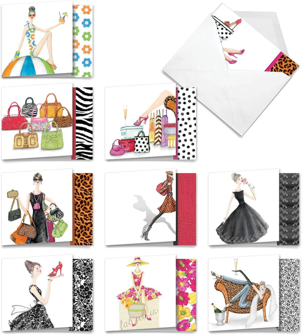 The Best Card Company - 10 Blank Note Cards for Women (4 x 5.12 Inch) - Assorted Fashion Greeting Cards
