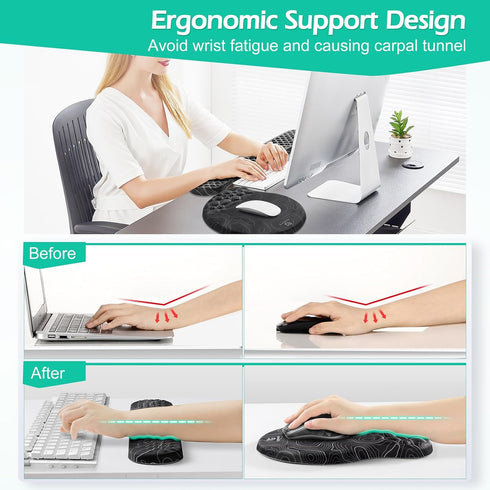Gimars Upgrade Ergonomic Ultra-Soft Foam Keyboard Mouse Pad Wrist Rest Set for Pain Relief