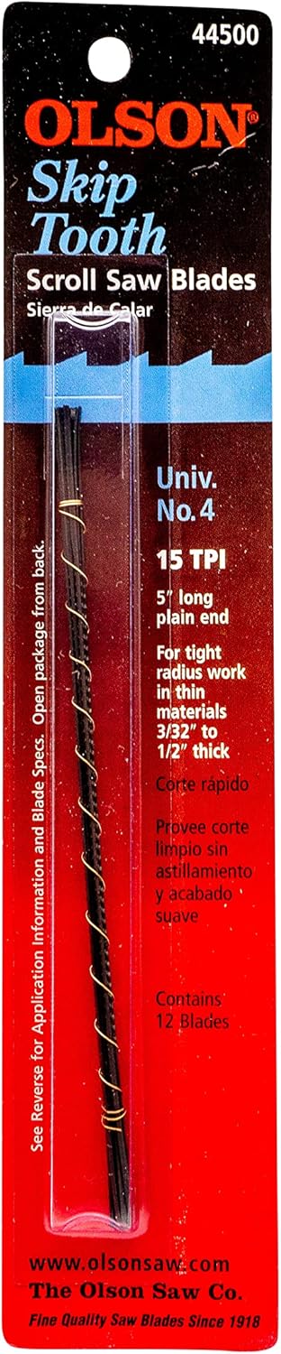 OLSON SAW FR44500 Skip Tooth Scroll Saw Blade 5-Inch x 0.015-Inch 15 TPI