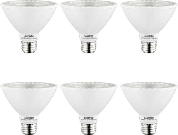 Sunlite LED PAR30 Short Neck Flood Light Bulb, 9 Watt, 850 Lumens, Dimmable, 6 Count