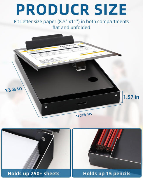 Metal Clipboard with Storage, Heavy Duty Aluminum Clipboards, Letter Size, Dual Storage Binder for Teacher, Nurse,