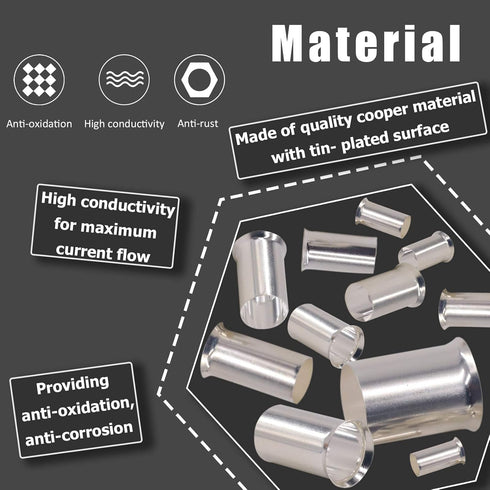 166 Pcs AWG12-2/0 Wire Ferrules Assortment Kit, Tinned Copper Crimp Connector Sleeves Non Insulated