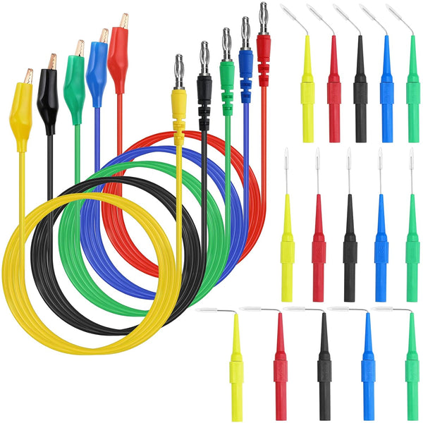 Sumnacon 20Pcs Back Probe Test Kits - 4MM Banana Plug to Alligator Clip Leads, 15Pcs Back Probe Pins