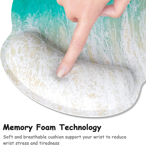 Ergonomic Mouse Pad with Wrist Support, Beach Style Memory Foam Mouse Pads, Cute Office Accessories Decor, Pain Relief