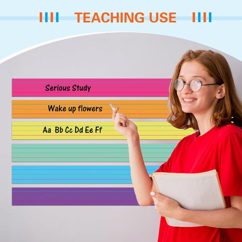 Faccito 120 Pack Sentence Strips, 3 x 36 Inch Dry Erase Ruled Rainbow Writing Strips for Classroom Office Supplies