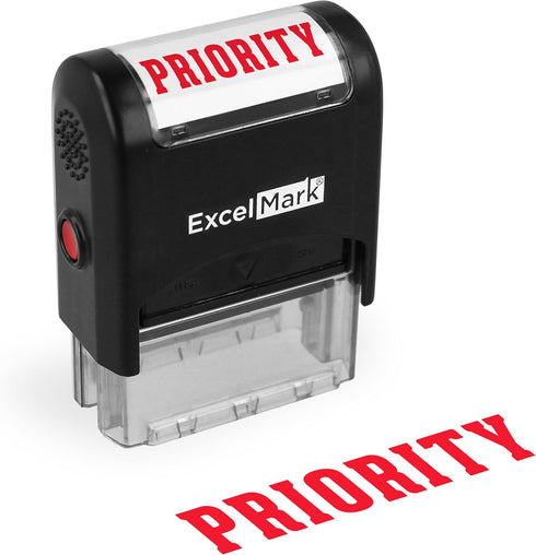 ExcelMark Priority Self Inking Rubber Stamp, Red Ink (A1539)
