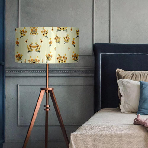 Yellow Floral Natural Linen Cylinder Lampshade for Table/Floor Lamp, 7.87 R x 7.08 H inches