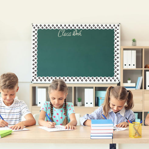 Whaline 69Ft Dog Paw Bulletin Board Border, White Black Pet Paw Decoration Borders for School Classroom Office