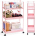KINGRACK 3-Tier Rolling Utility Cart with Wheels, Metal Slim Storage Organizer for Kitchen, Office, Pink
