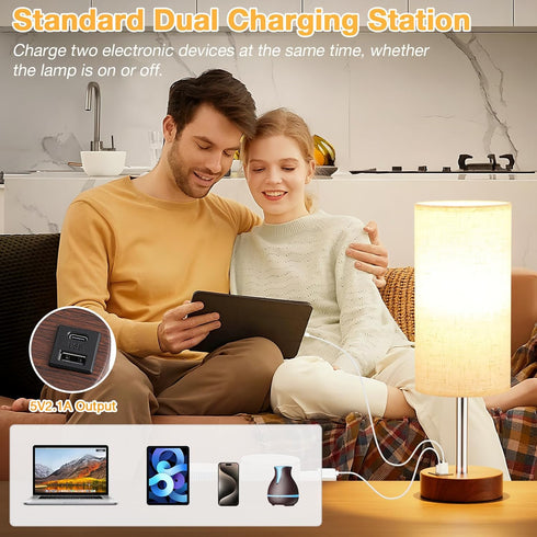 3 Dimmable Dicoool Touch Bedside Table Lamp with USB - Way Redwood Lamps for Bedroom Nightstand, Desk Lamp