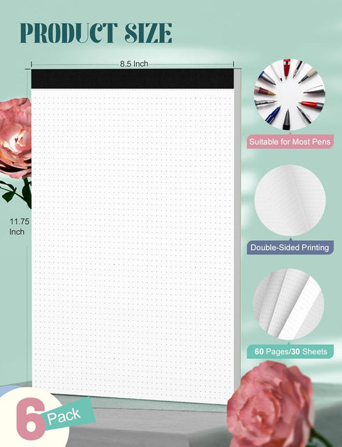 Dot Grid Pads 8.5" x 11", 6 Pack, Dotted Grid Journal Paper 8 1/2 x 11, Easy Tear-off Dotted Notebook, 5x5 Dotted Grid Notebook, 1/5" Dots Notepads 8.5 x 11, Dotted Journal Paper Pads, 30 Sheets/Pad by Zaviko
