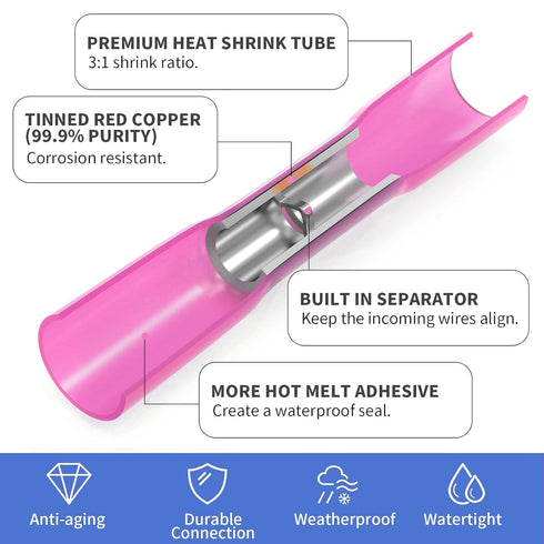 200 PCS Heat Shrink Butt Connectors - Qibaok Waterproof Insulated Electrical Crimp Wire Connectors for Automotive