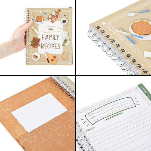 Blank Family Cookbook Recipe Binder - 6.5 x 8.2 in, Hardcover Spiral Bound, 90 Ruled Pages with Memo Pocket