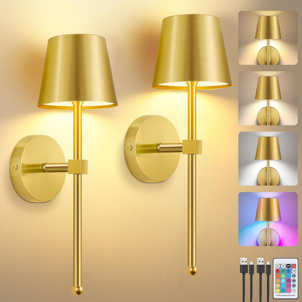 LIGHTESS Battery Operated Wall Sconce Set of Two with Touch and Remote