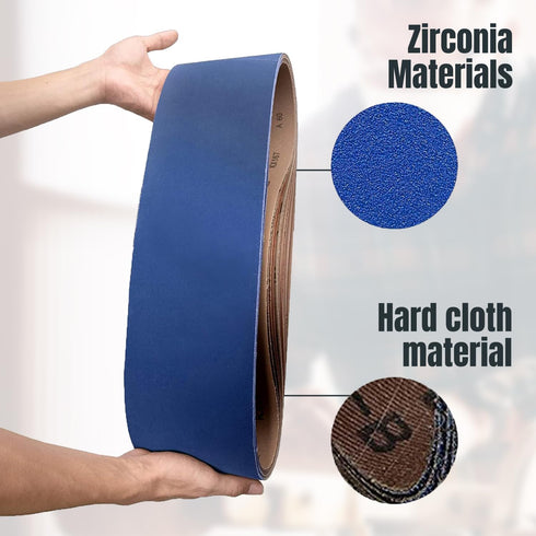 POWERTEC 6 x 48 Inch Zirconia Sanding Belts - 120 Grit for Bench Sander, Woodworking, 3PK