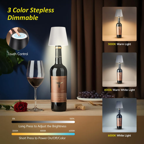 2025 3-Tone Touch-Dimmable 2 New Wireless Bottle Lamp - LED Bottle Lights for Liquor & Wine Bottles, Cordless