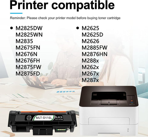 MLT-D116L Toner Cartridge Replacement for Samsung MLT-D116L (1 Pack, Black) to use with SL-M2625D SL-M2825DW SL-M2835DW