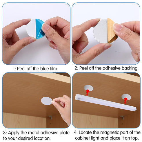 Zyghjort 20PCS Counter Round Metal Adhesive Strips for Magnetic Under Cabinet Lights, Under Cabinet Lights Magnetic