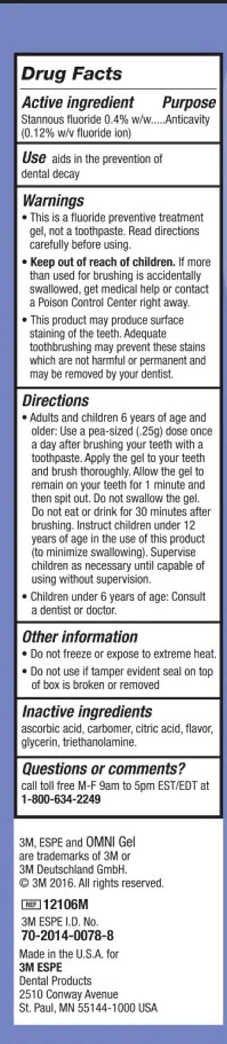 3M 70201400788 0.4% 4.3 oz OMNI Gel Brush-On Fluoride, Stannous Fluoride, Extra Cavity Protection, Use After