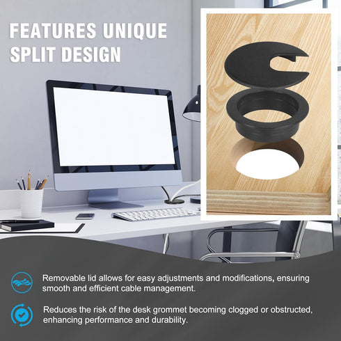 JTemgle 2" Grommet, 2 Black Desk Plastic Cable Hole Cover Computer Table Cord Wire Organizer Caps Desktop Cord