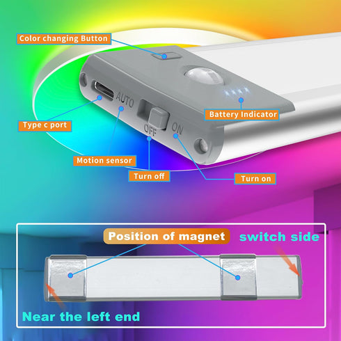 10" 2200mAh Closets LEPOTEC Wall Lights, Under Cabinet Lighting with Music Sync, Rechargeable Wireless Motion Sensor
